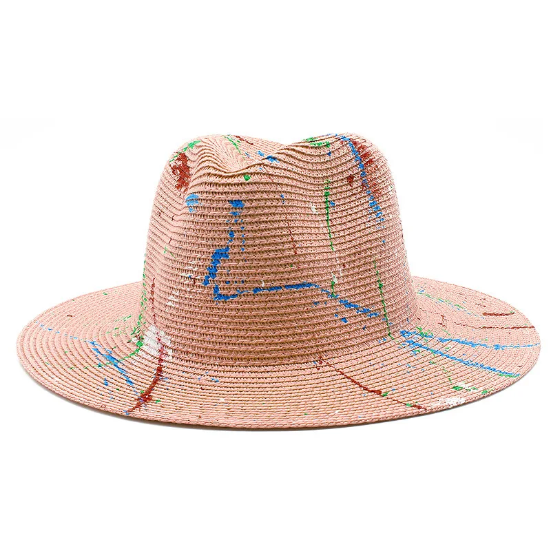 Summer Unisex Outdoor Leisure Jazz Women Panama Sombrero Panama Graffiti Straw Hats