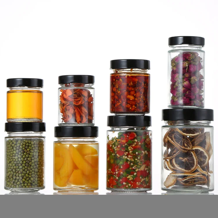 Factory Stock Glass Ergo Jar Honey Jar Glass Jam Jars With Black Deep Twist Off Lid 106ML 212ML 314ML 580ML