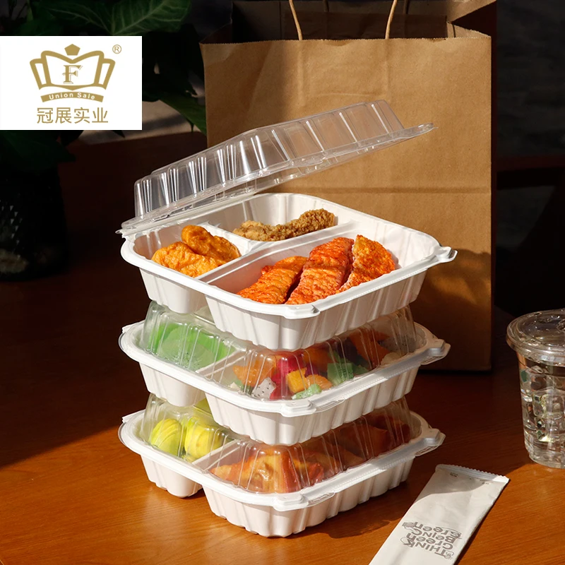To go box 8x8x3 inch dual color hinged clamshell microwave PFA  BPA free recycle food containers disposable tableware packaging