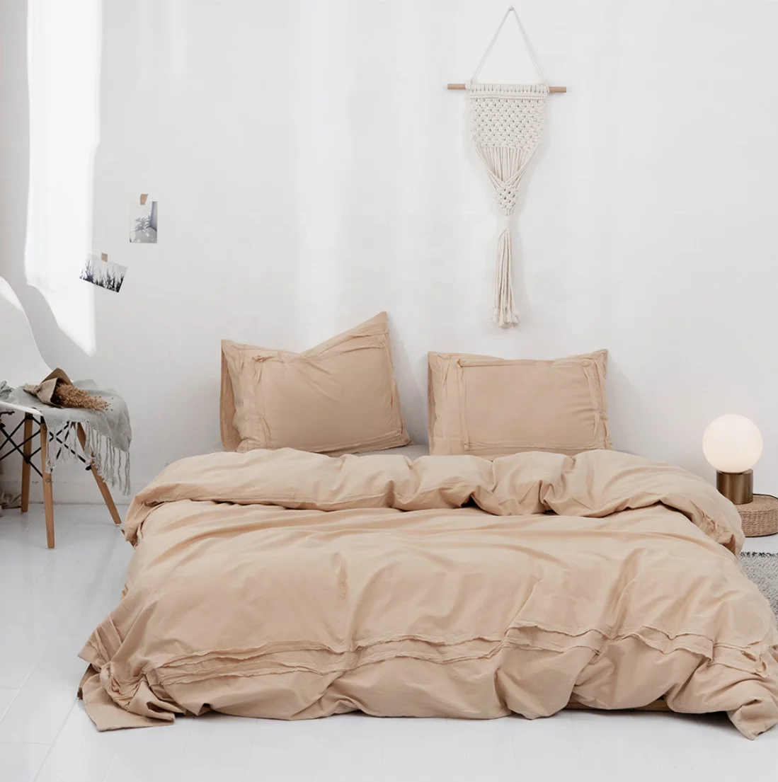 US Size Cotton White Retro Bedding 3 Pieces Duvet Cover Set King