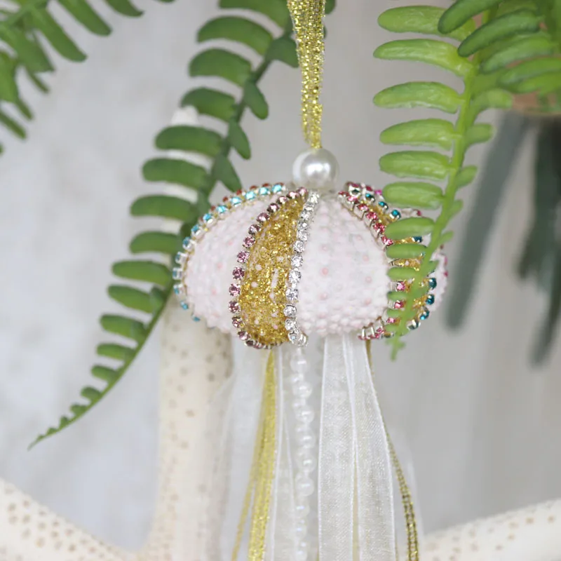 Custom Handmade Diamond Sea Urchin Christmas&Wedding Pendant&Drop Ornaments Party DIY Decor Natural Shell