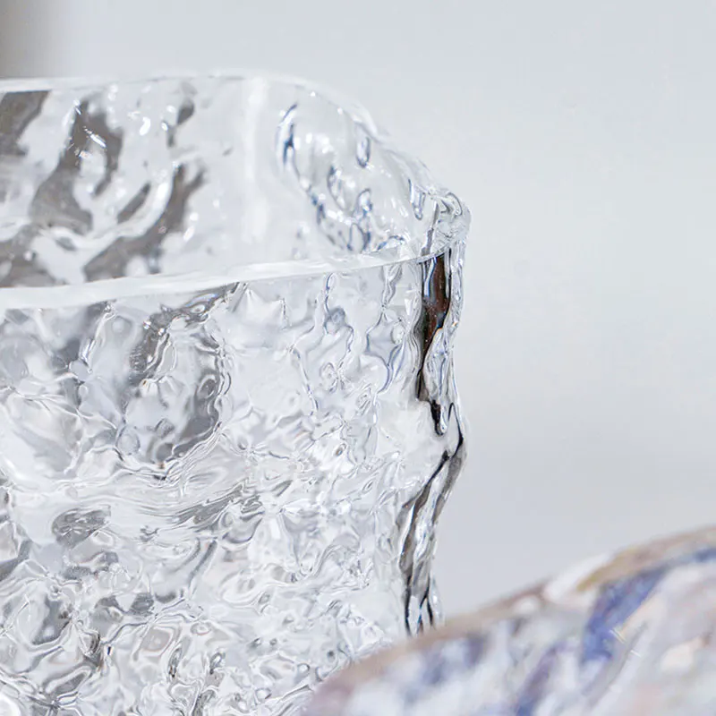 Nordic Style Hot Ins Wind Desktop Decoration Transparent Glass Vase Glacier Hammered Ice Cube Vase