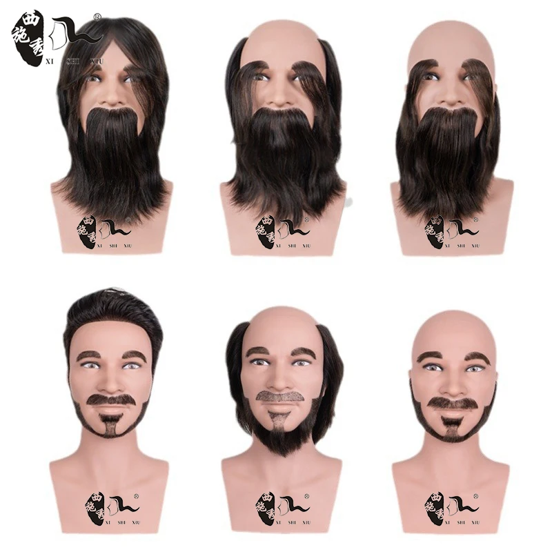XISHIXIUHAIR Practice Training Head Barber Hairdressing Manikin Doll Male Bald 100% Human Hair Mannequin Head with Real Hair