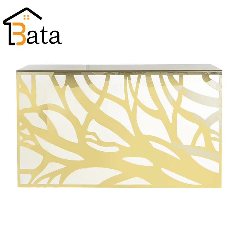 Wholesale wedding furniture gold stainless steel with marble bars counter table