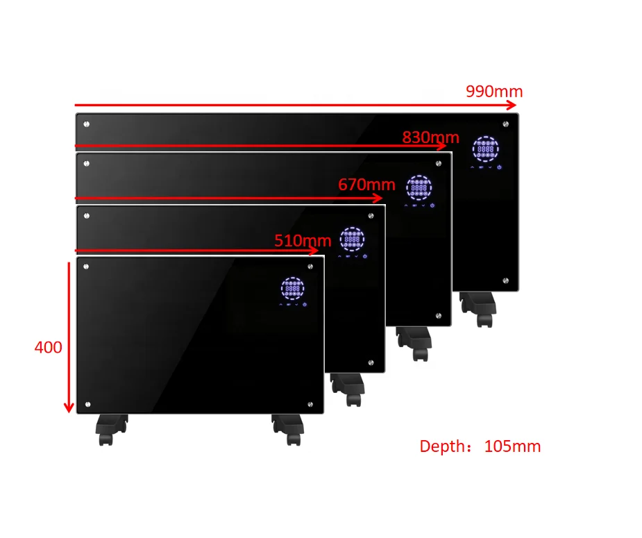 Fast heating 1000w/1500w/2000w stand or wall glass home thermostat convector infrared electric panel room heater