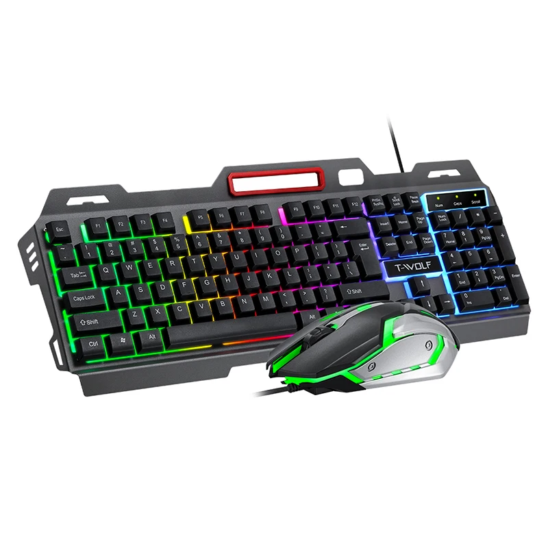 Amazon hot selling Mechanical gaming keyboard and mouse combo LED backlight iron feel keyboard 4D gaming mouse 3200DPI