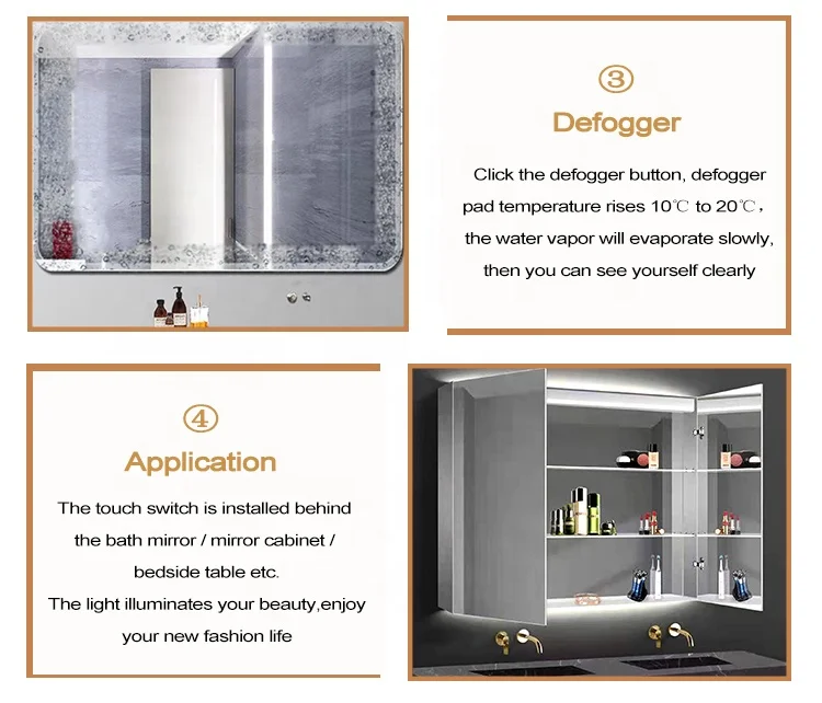 FICLUX Hotel Mirror Front Light 12V 5A Capacitive Touch On Off CCT Dimmable Sensor Antifog Switches