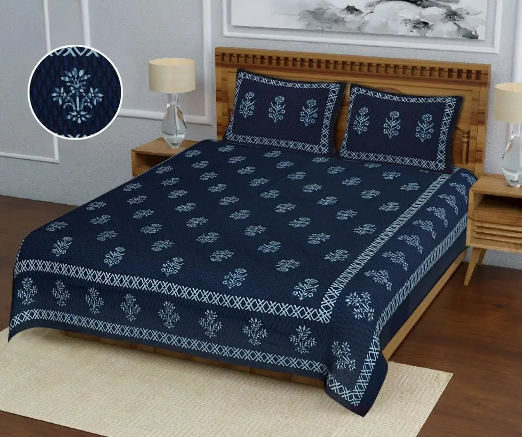 Wholesale Best Price Indian Sanganeri Dabu Print Super Soft 100% Cotton Bedsheet Bedroom Luxury 3 Pcs Bedding Set
