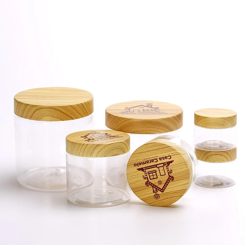 food containers 150ml PET wide mouth food sealed plastic jar with wood screw cap