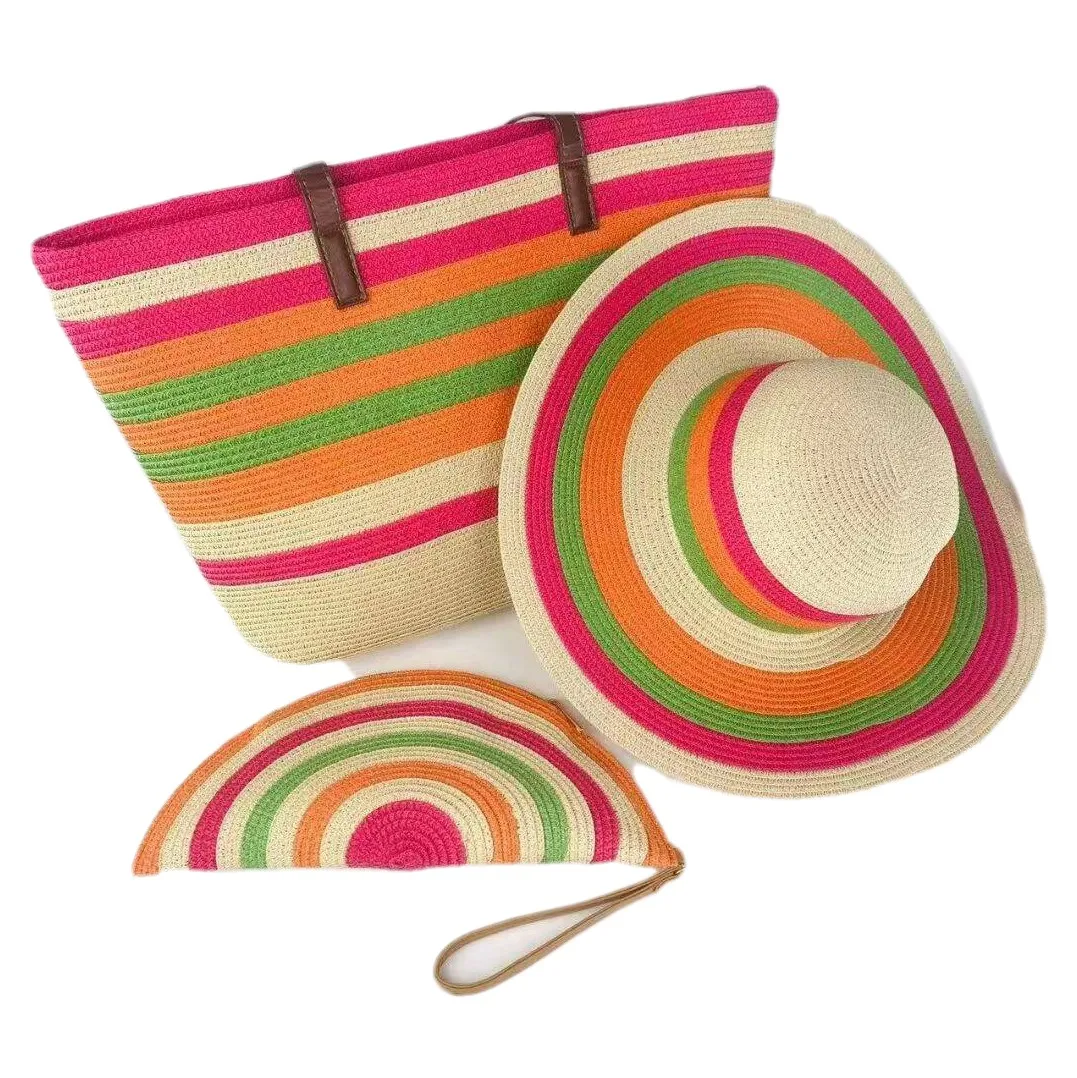 3 pcs outdoor beach hat with bag women handbags girl paper straw summer hats and bag set for women