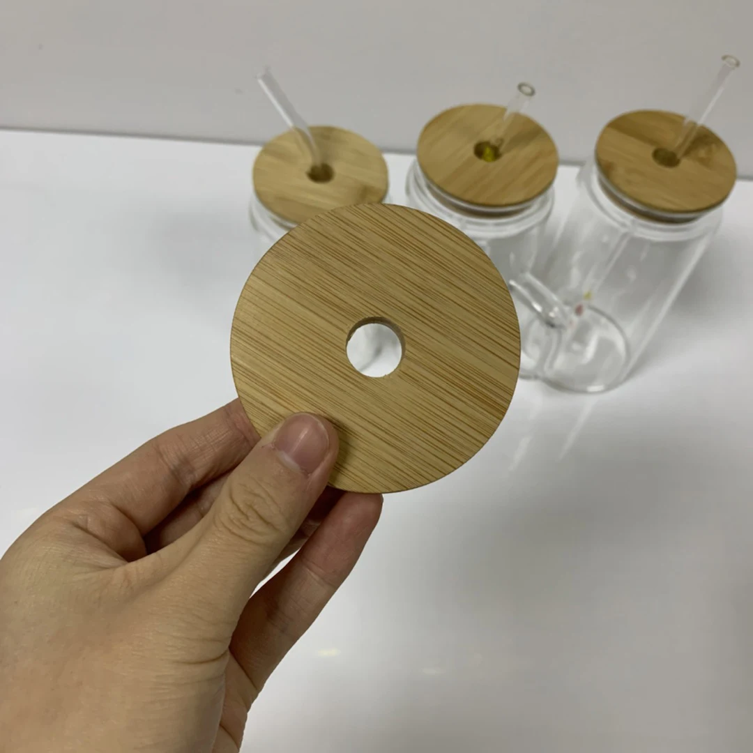 NO MOQ high borosilicate glass sublimating tumbler  with handle 16oz 18oz glass tumblers with bamboo lid straw