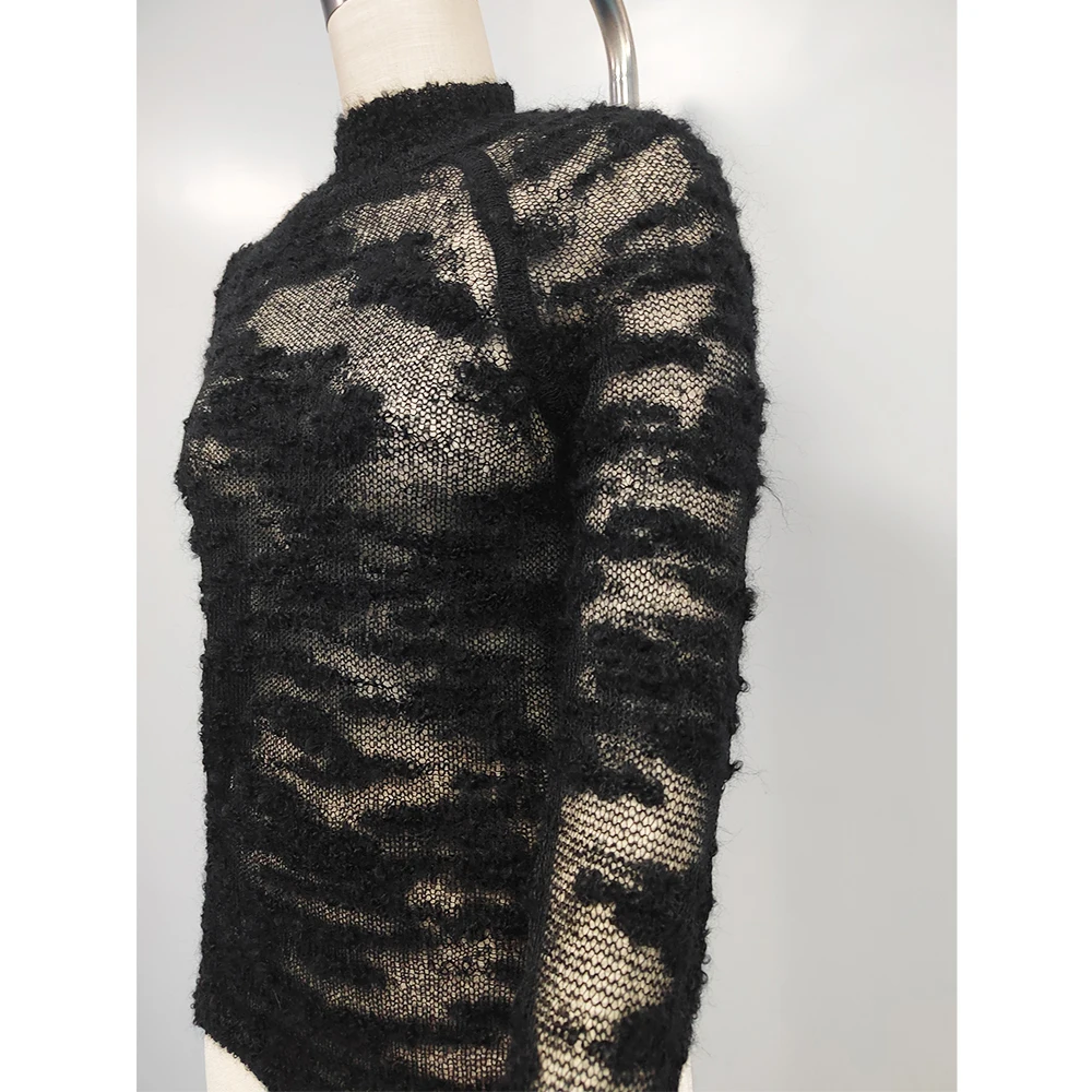 Custom Women Thin Black Ladies Mohair Pullover Knit Shirt Sexy Turtleneck Long Sleeve Slim Crochet Knitted Tops
