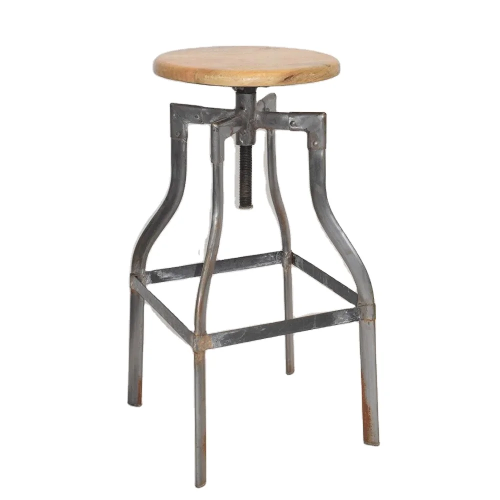 Good Quality Industrial Design Solid Wooden Seat Bar Stool with Metal Base Legs for Bar, Home Bar, Restaurants and Farm Houses