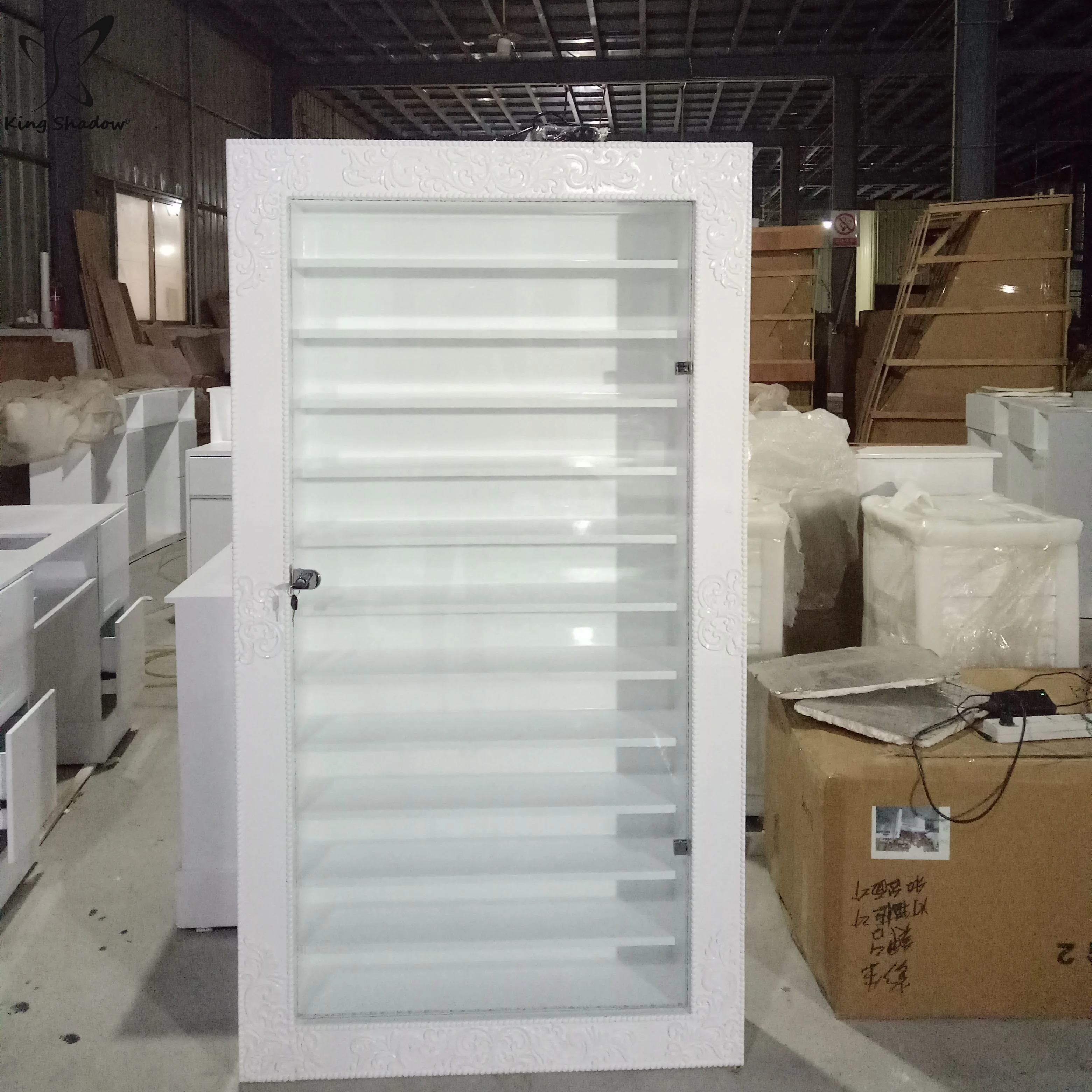 Classic French Style Nail Polish Rack Display LED White Store Display Rack High Capacity Metal Display Racks For Beauty Salon