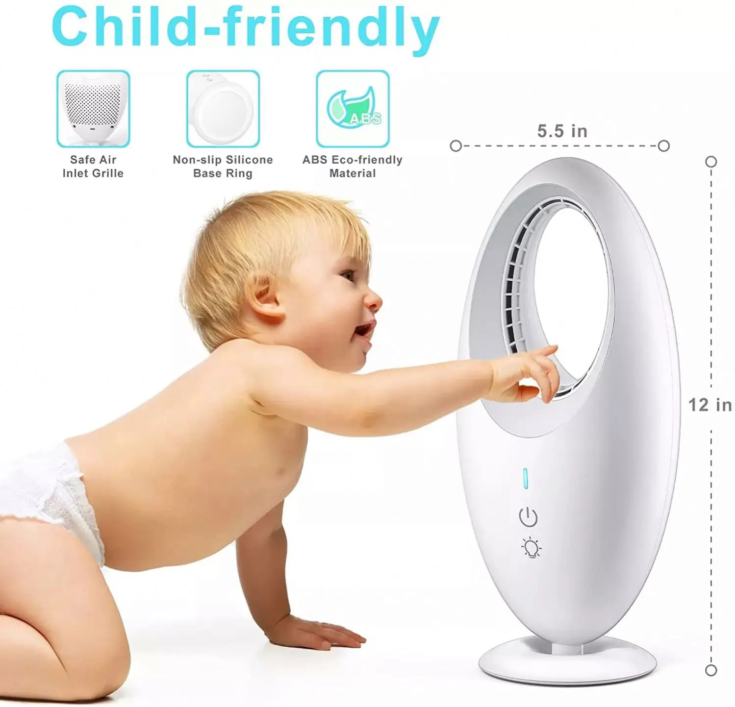 2023 new desktop leafless fan home lamp two-in-one leafless fan mute automatic mini rechargeable electric fan