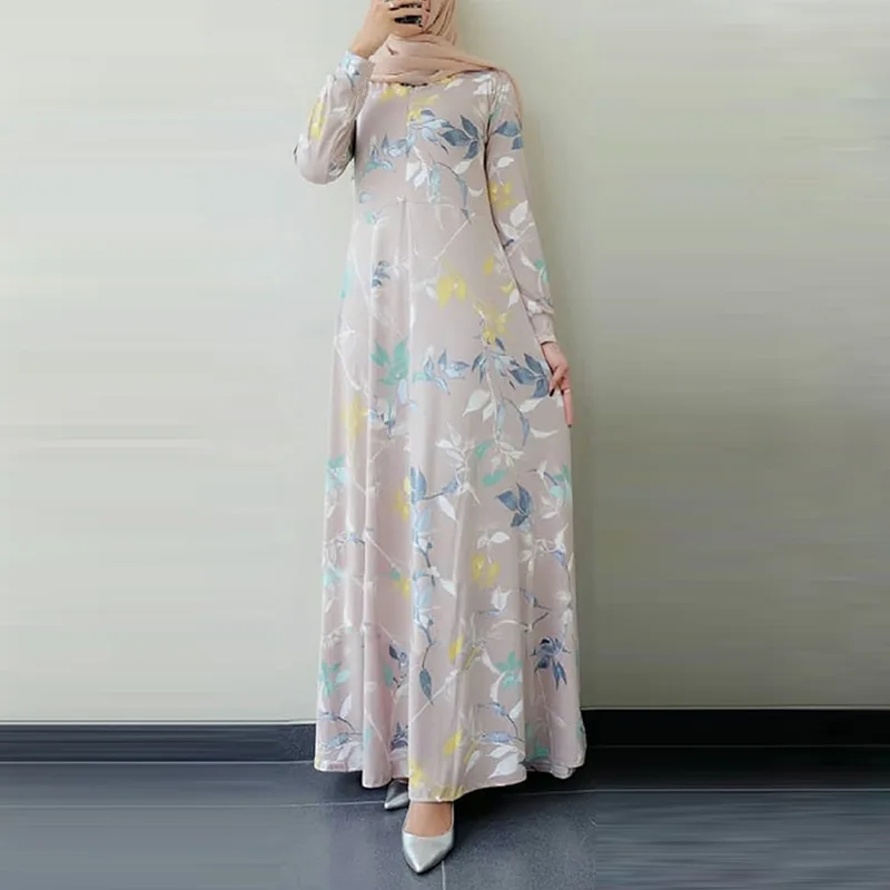 Elegant Style Plus Size Fashion Floral Printing Muslim Dress Islamic Clothing Dubai Malaysia Party Muslim Long Dress Abaya