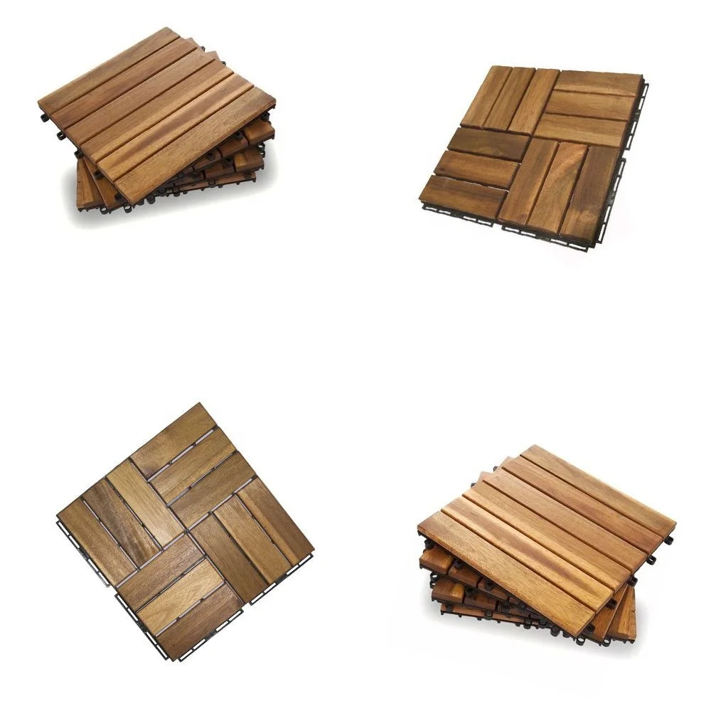 Acacia Wood Interlocking Deck Tiles, Plastic wood composite interlock deck tile or Plastic Decking Flooring Tiles B6736