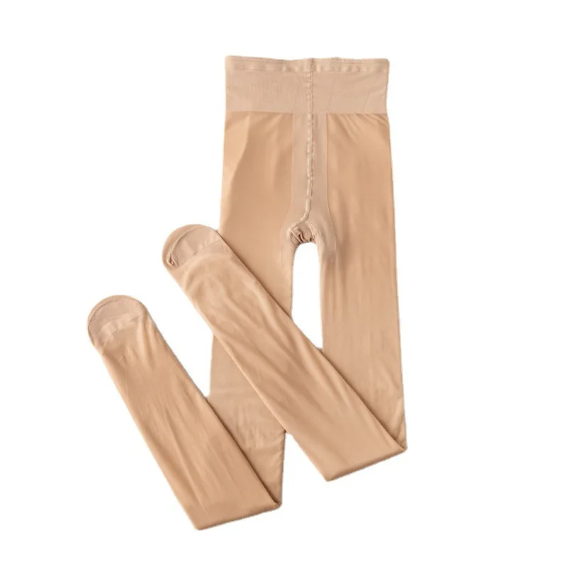 Двухслойные осенне-зимние натуральные реалистичные колготки телесного цвета с бархатной подкладкой