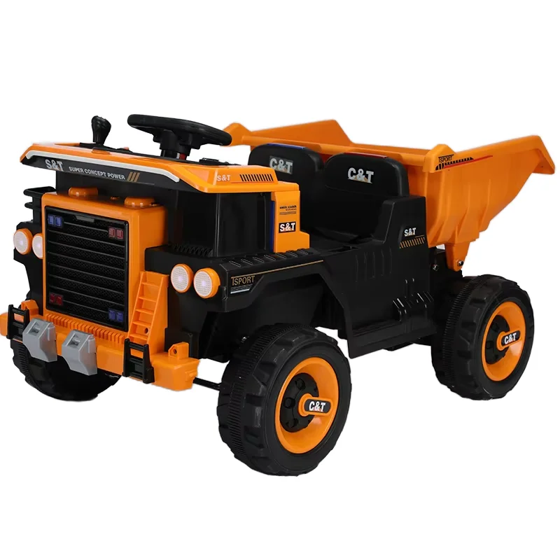 Unisex 12V 7A Electric Ride-On Car Toys ABS Material Excavator & Dump Truck with Big Seat & 4 Wheels Battery Powered Drive Kids