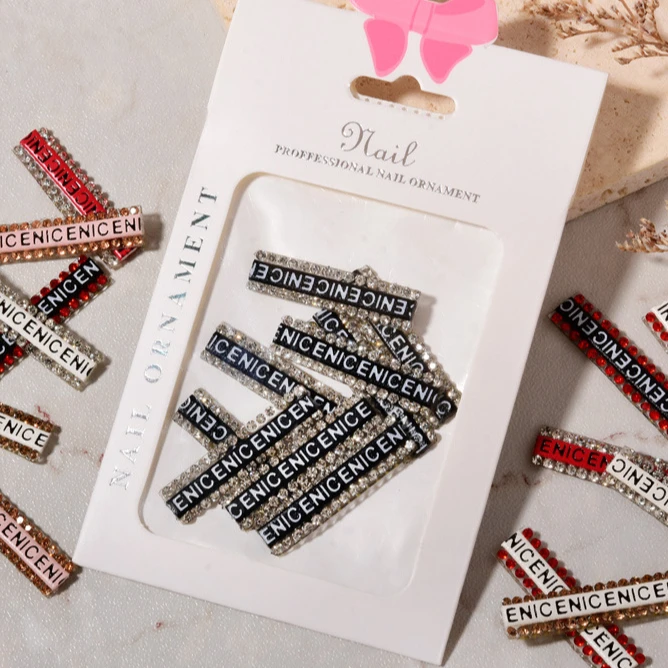 Ins Hot Sale Letter tape attached color row drill nail rhinestones 3D nail sticker 12pcs nail art decoration sticker