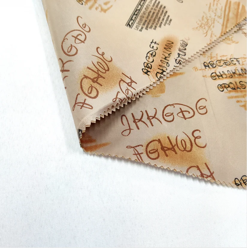 polyester water repellent pu coated printed twill bag lining fabric