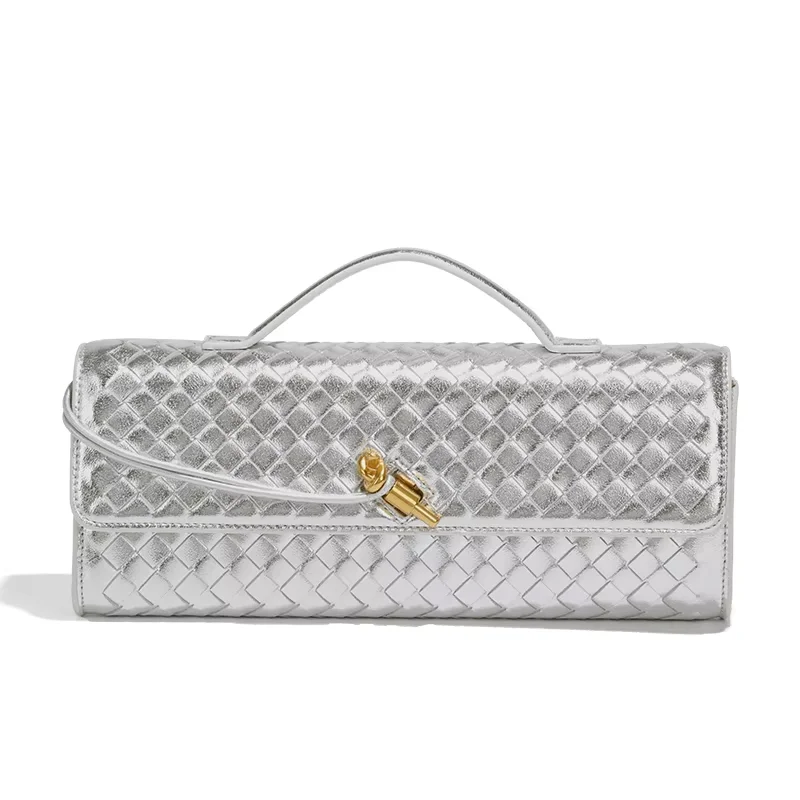 2024 High Quality Designer Handmade Woven Soft PU Leather Women Evening bags Ladies Horizontal Handheld or Crossbody Handbags