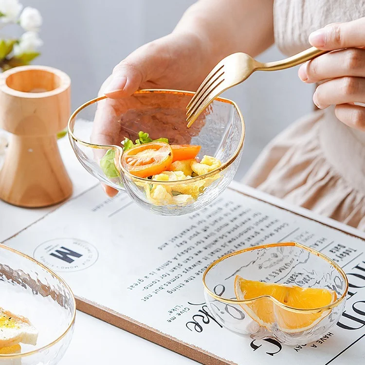 Japanese household irregular large size glass bowl gold plating salad bowl vegetable and fruit bowl