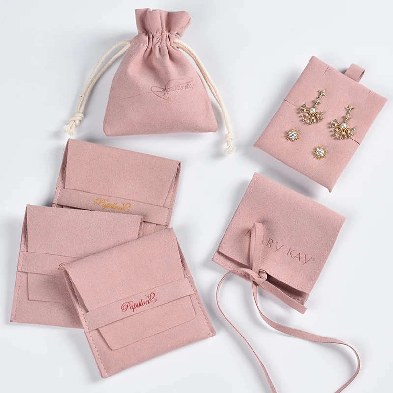 Custom Pink Microfiber Jewelry Packaging Bag Luxury Microfiber Drawstring Pouch With Logo