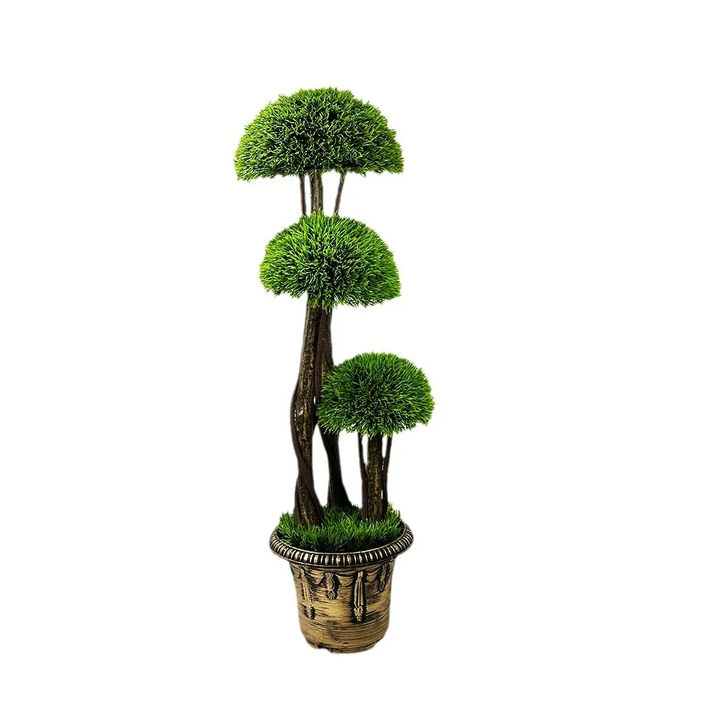 Home Room Decor Faked Green Potted Plant with Plastic Pot No Fade Artificial Topiary Trees