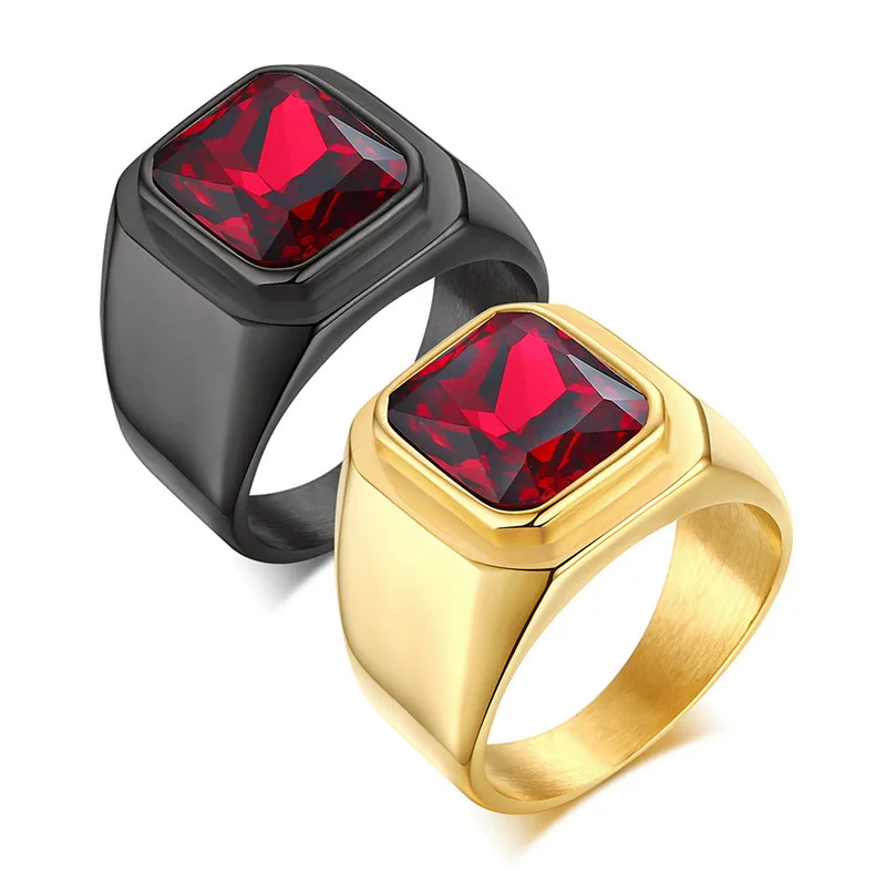
RC-321 Factory Titanium steel ring men Red gem rings customize logo 