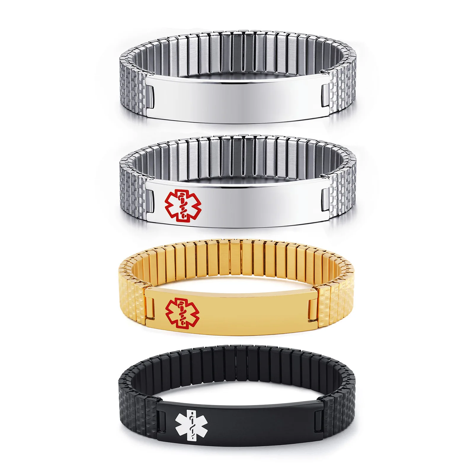 DIY Medical Alert Bracelet Wholesale Stainless Steel Elastic Medical Symbol Bracelet 12mm DIY Medical Alert Id Bracelet