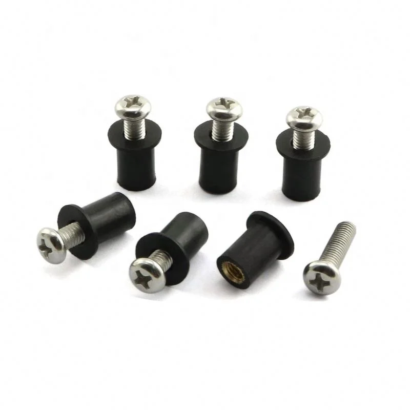M5 Rubber Well Nuts Brass Insert Wellnuts with Stainless Steel Screws Bolt Fasteners for Motorcycle Windscreen Accessories