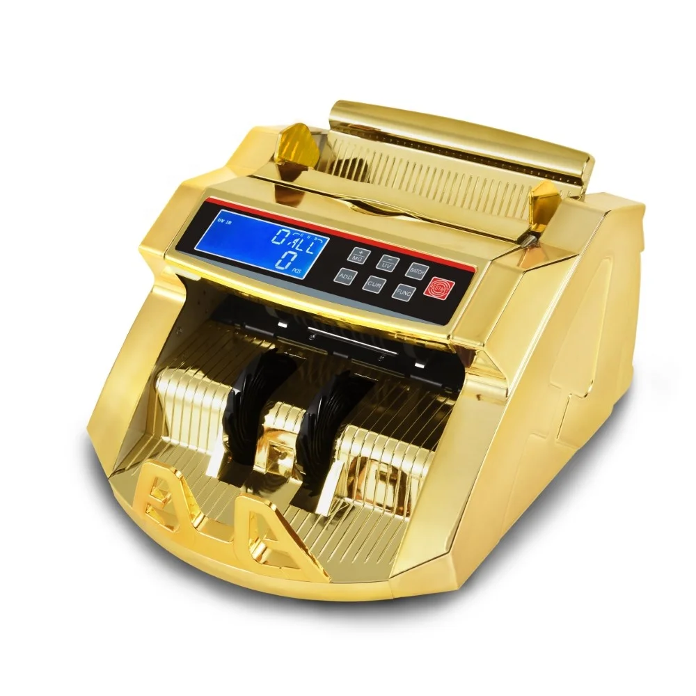 0288G Gold Plated LCD Display Multi-currencies Cash Banknote Bill Counter Customizable Logo USD/EUR/CAD/TRY/Etc. Money Detector