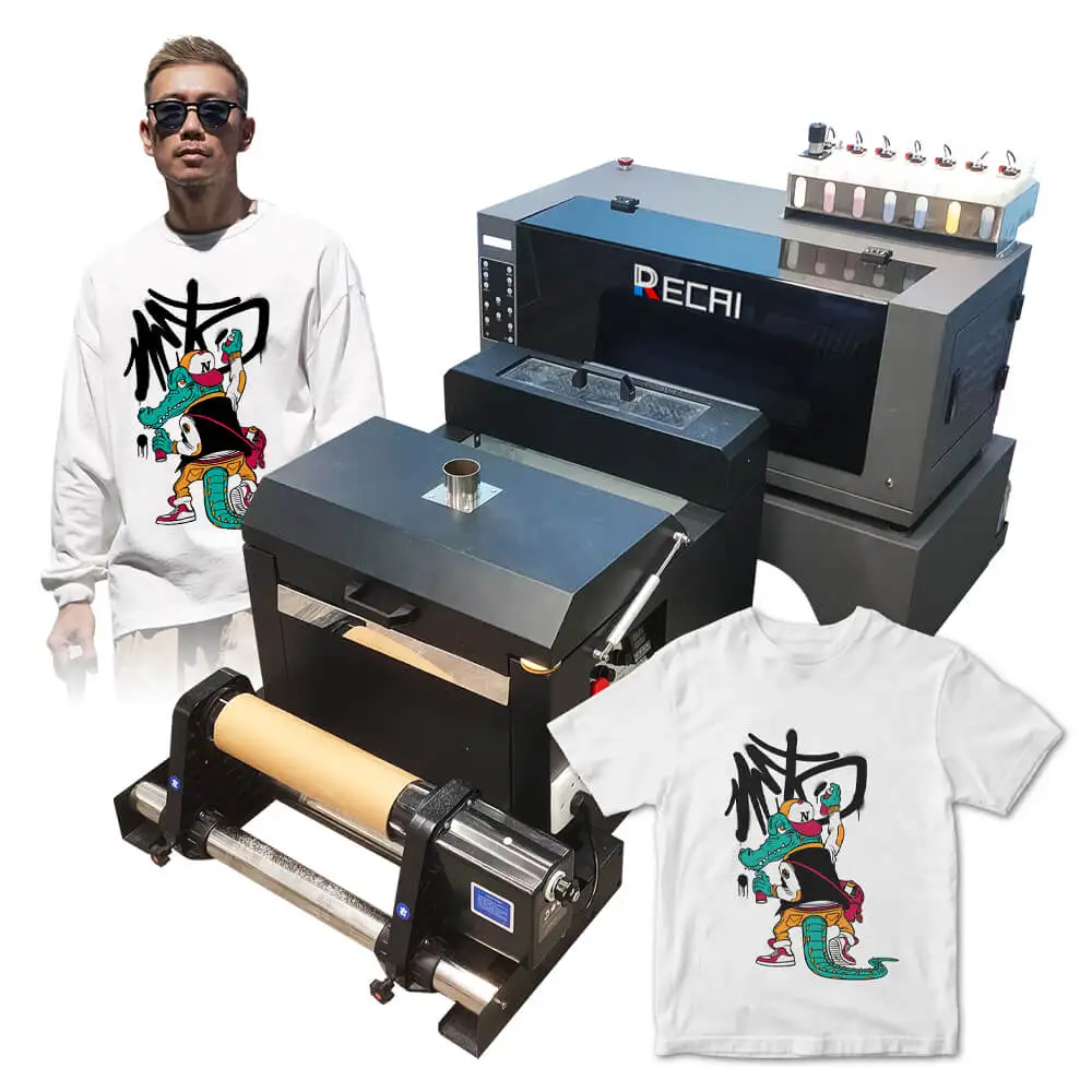 Hot selling RECAI 30cm Textile CMYK White Lc Lm Ink DTF Transfer Printer for T shirt Hat Shoes