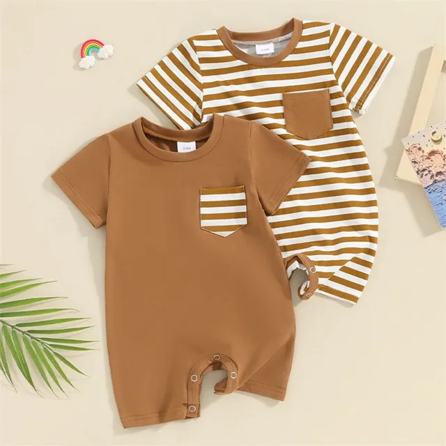 1Pcs Private Label Striped Cotton Romper Summer Newborn Infant Toddler Clothing O-Neck Short Sleeve Baby Boys Clothing Bodysuit