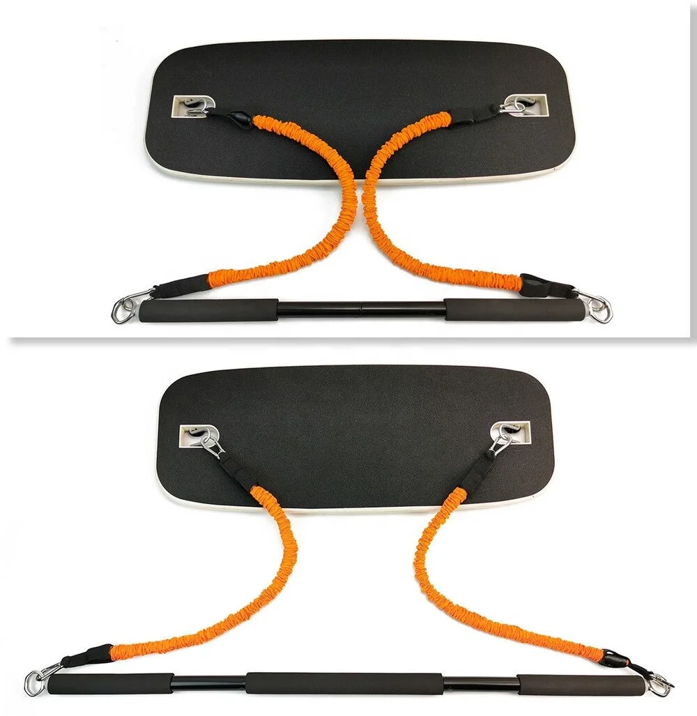 Fitness Set with Wooden Balance Board and Elastic Resistance Bands and Collapsible Pull Up Bar for Whole Body Exercise