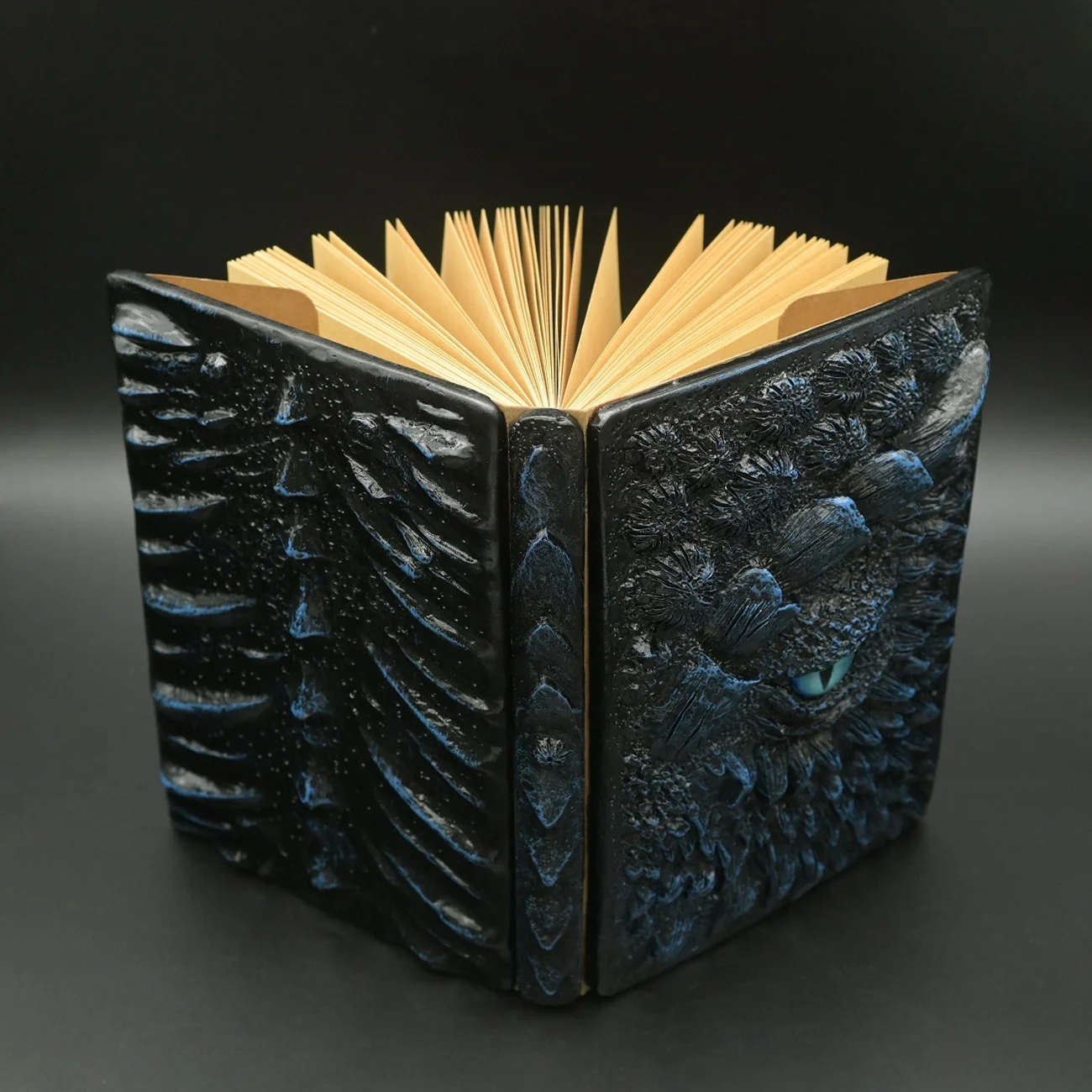 Fun Blue Eye of The Devil Resin Dragon Book Cover and Papers A5 Kraft Notebook for Gamer