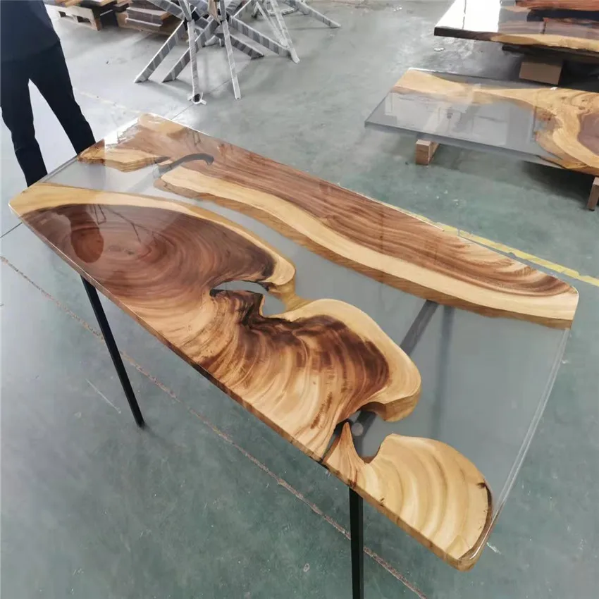 epoxy resin wood slab dining table custom made size and door to door service is available