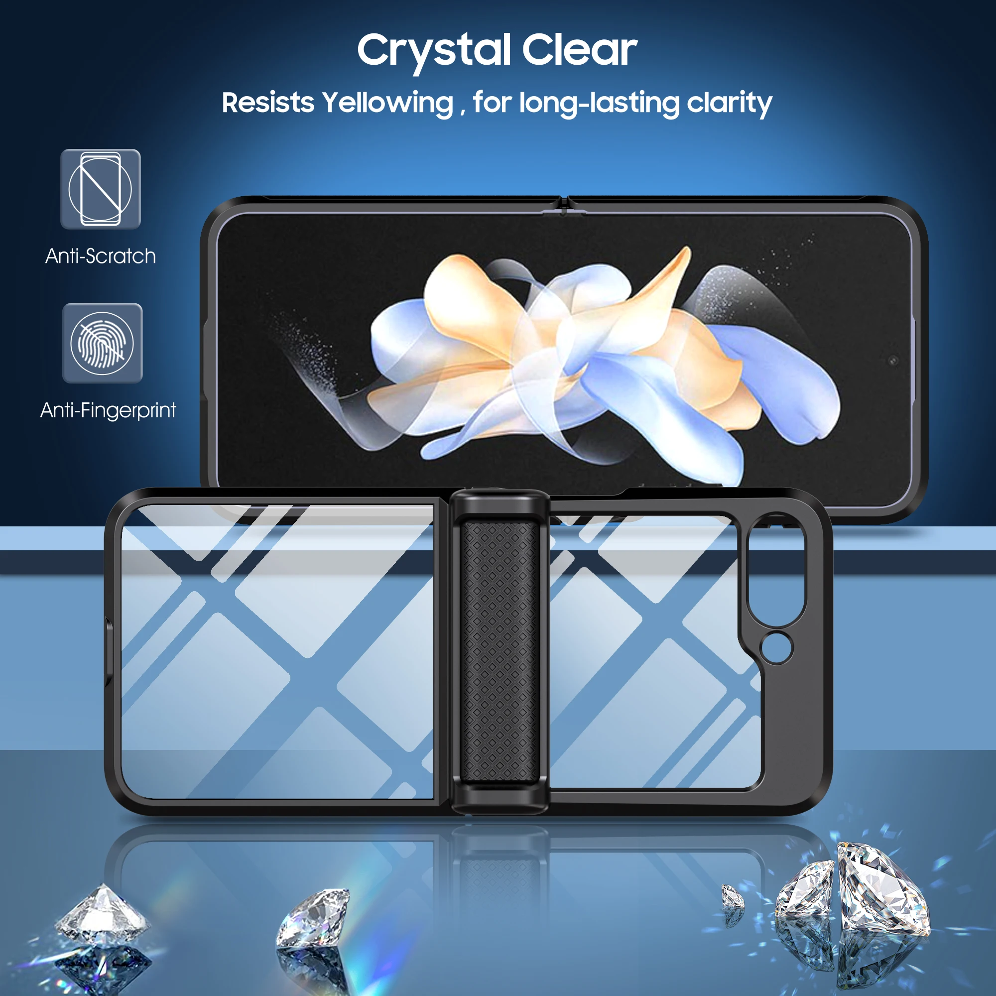 New Arrival Case For Samsung Galaxy Z Flip 5 5G Case, Clear Phone case With Rebound Hinge and Tempered Glass Lens