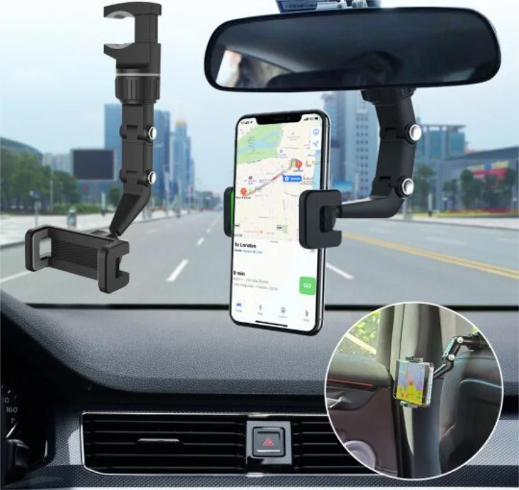 Custom Logo Design Retractable 360 Universal Car Rearview Mirror Phone Holder Mount Supplier