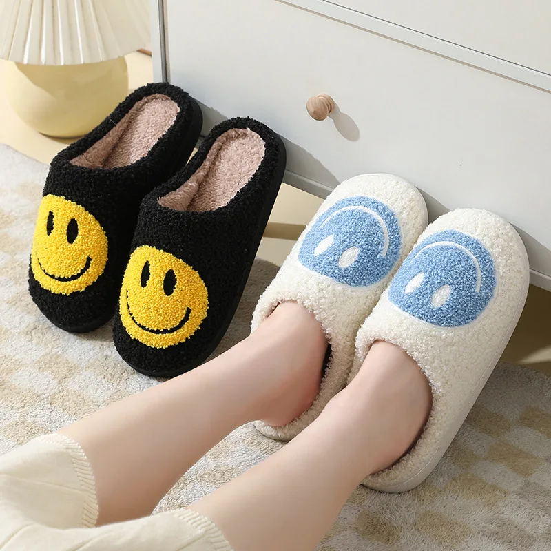 Winter Home House Design Logo Pattern Skull Pumpkin Custom Fuzzy Furry Plush Smile Slipper Fur Cotton Slippers for Men Women