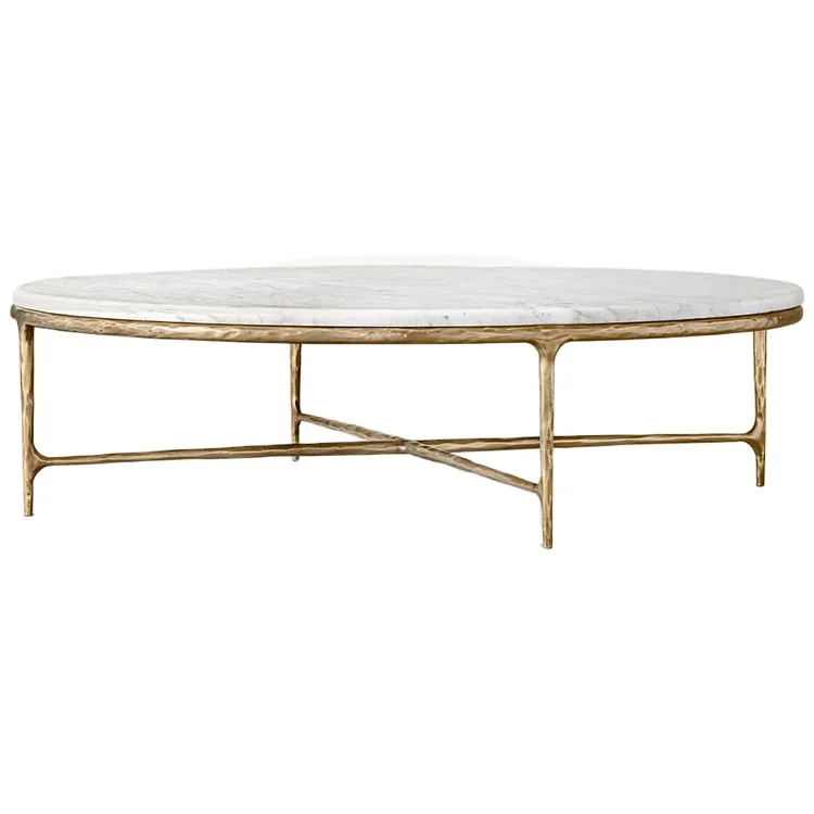 Luxury living room furniture solid forgging iron cross legs white marble top rectangle hotel home center round coffee table