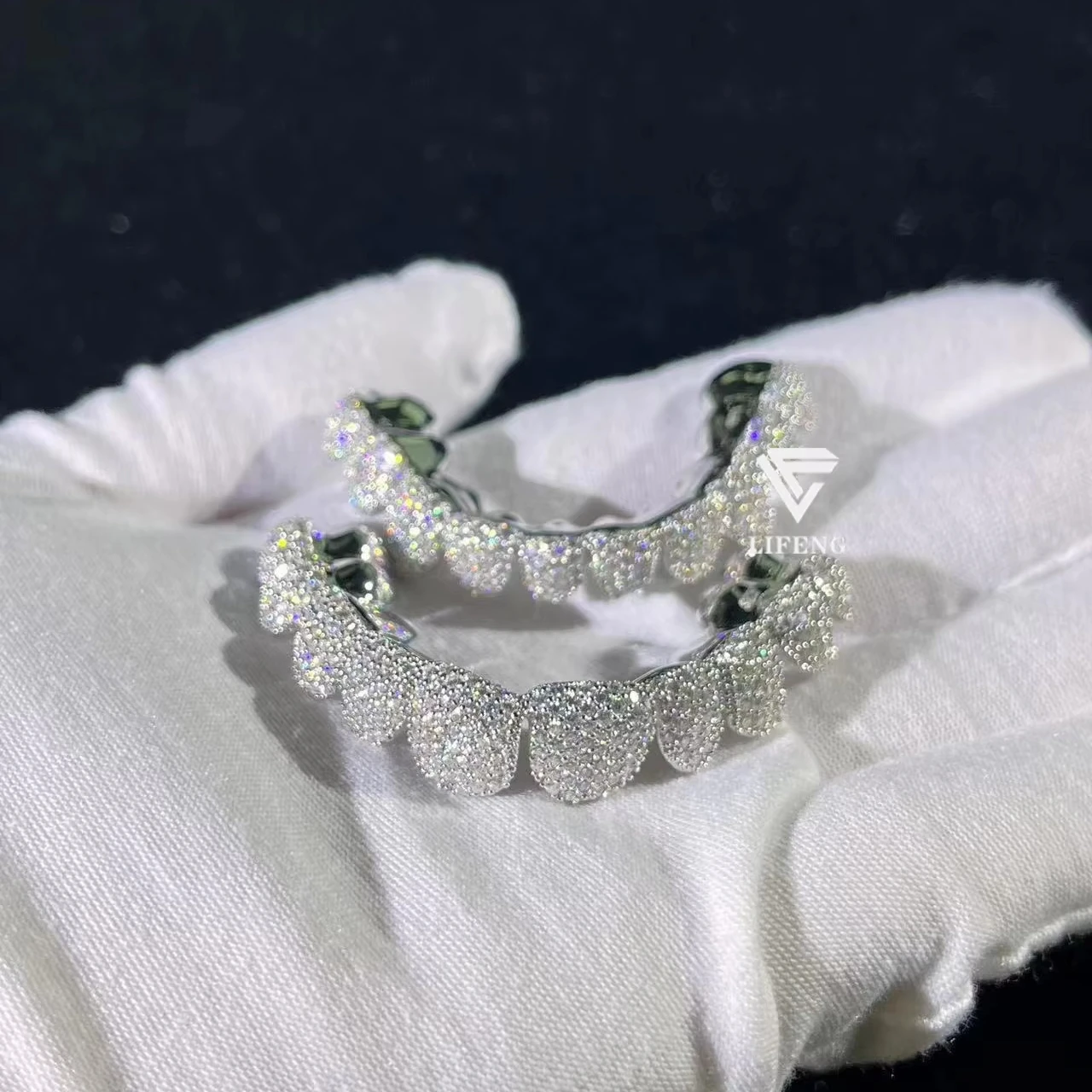 Deep Perm Cut Grillz Custom VVS Moissanite Hip Hop Grillz 16/20 teeth 14K 18K White Gold Diamond Iced Out Grillz Jewelry