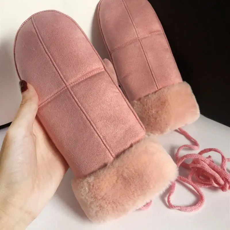 2024 New Faux Suede Leather Thermal Warm Plush Lined Mittens Warm Waterproof Windproof Ski Gloves Winter Touchscreen Gloves