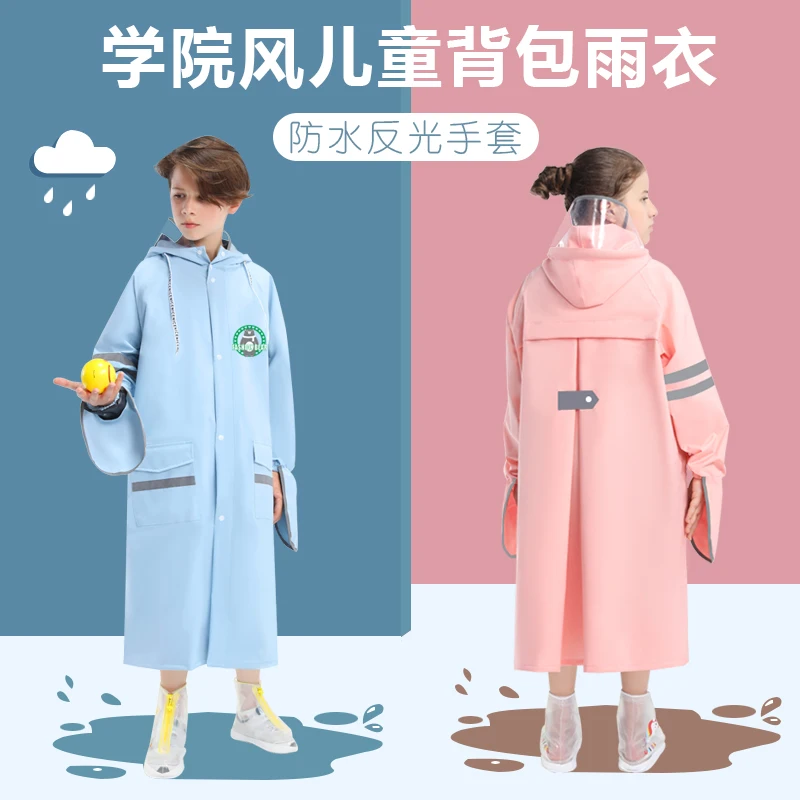 Kids Raincoat Waterproof Rain Poncho Clear Transparent Children kindergarten school Student Rainsuit Protective polyester pongee