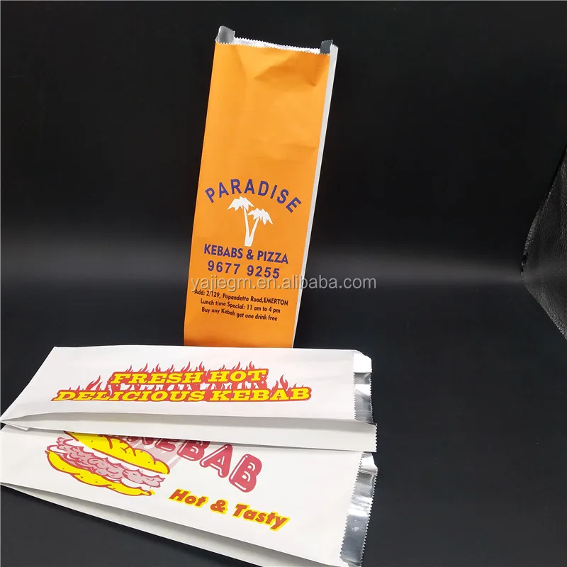 Lined Chicken Kraft Paper Bag for BBQ Chicken Rolls Doner Kebab Burger Paper Bag Grease Proof Aluminium Foil Food Customized