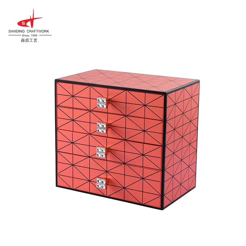 Custom logo Large Luxury Wooden PU Leather Jewelry Wood Box Organizer with Drawer Big Ring Earring Jewellery Gift Storage Case