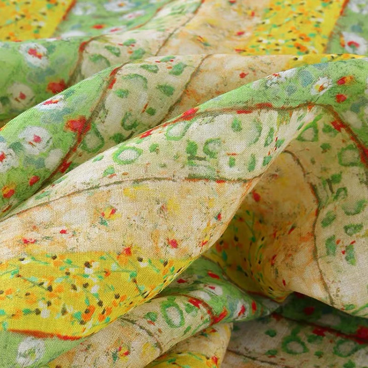 Customized digital print screen printing 100% Ramie linen breathable digital printed fabric for dresses garment