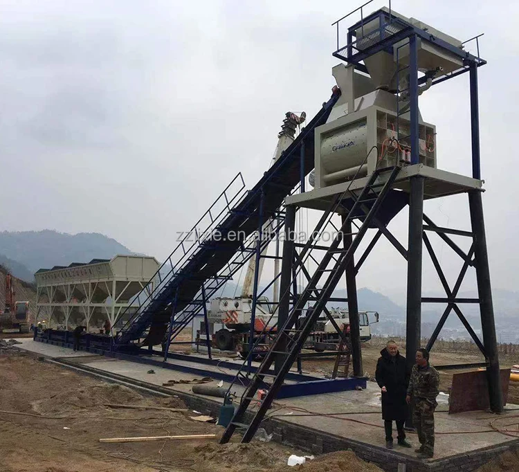 China HZS50 Stationary Automatic mini concrete batching plant With Twin Shaft Mixer