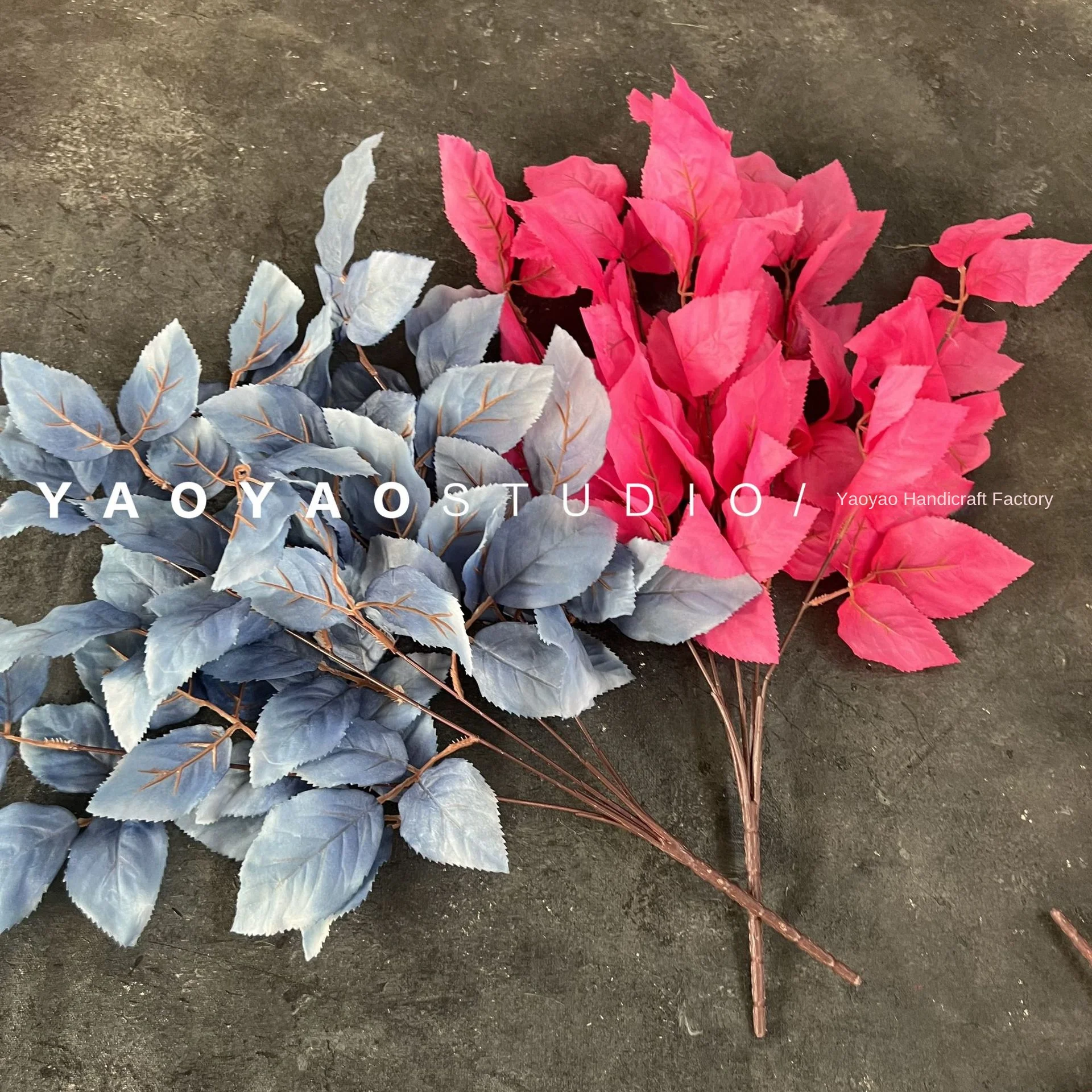 5 Bundle Artificial Flowers-Rose Fireworks Grape Leaves with Bottoming Green Ornaments Hotel Wedding Hall Simulation Gift Ideas